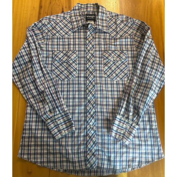 Wrangler Western Shirt. Cowboy. Pearl Snap. Plaid. Size Large - Picture 1 of 7